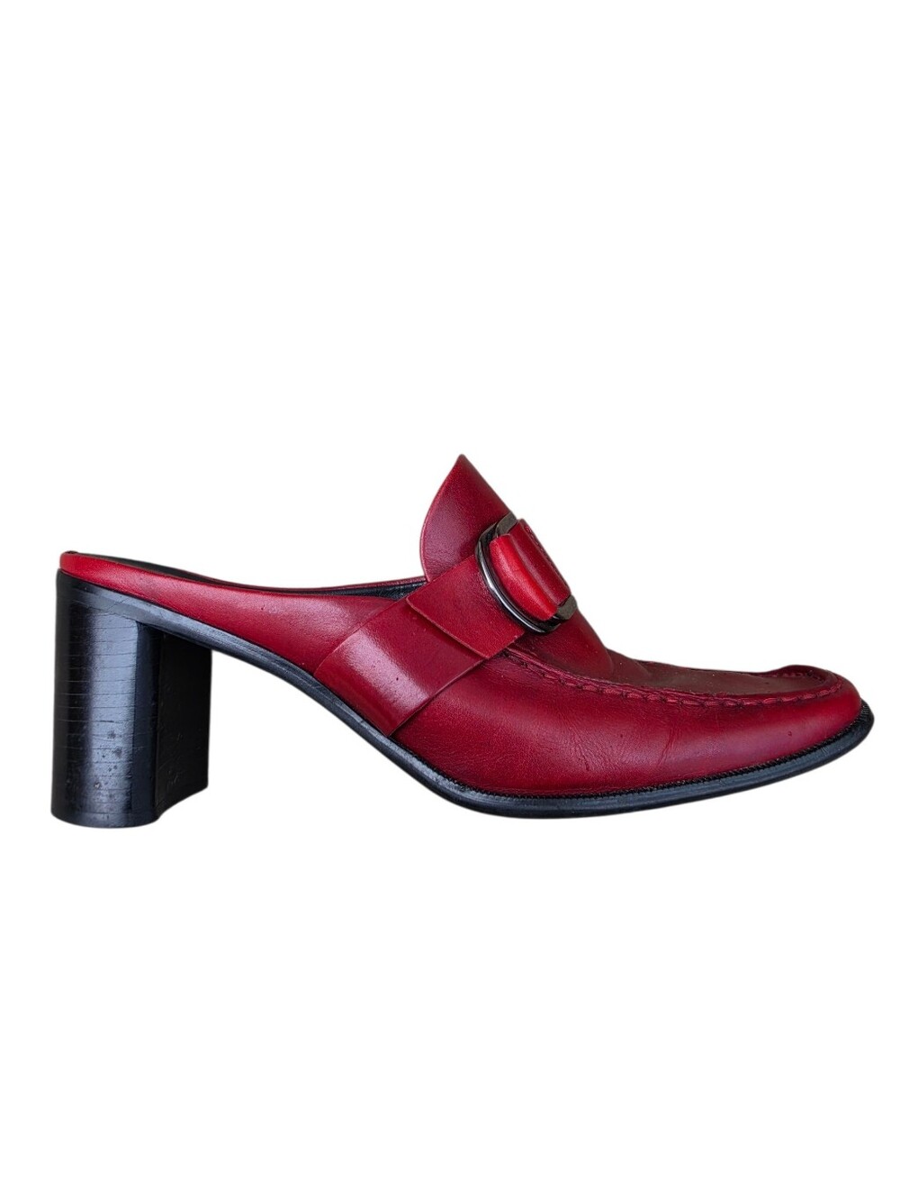 Franco Sarto Vintage Red Leather Heeled Mules Clogs Size 8.5M